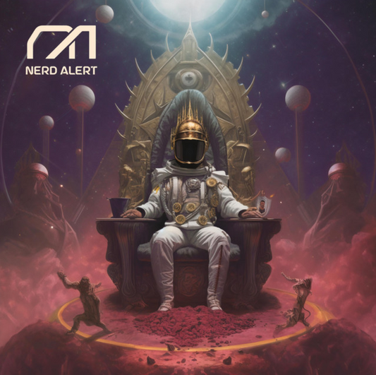 Nerd Alert's single artwork for "Sexy Jesus" depicting an astronaut sitting in a throne.