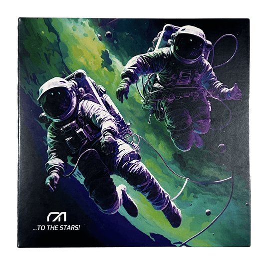 Nerd Alert's CD cover, showing two realistic spacemen floating in front of a green and purple galaxy, with the Nerd Alert logo in the bottom left corner.