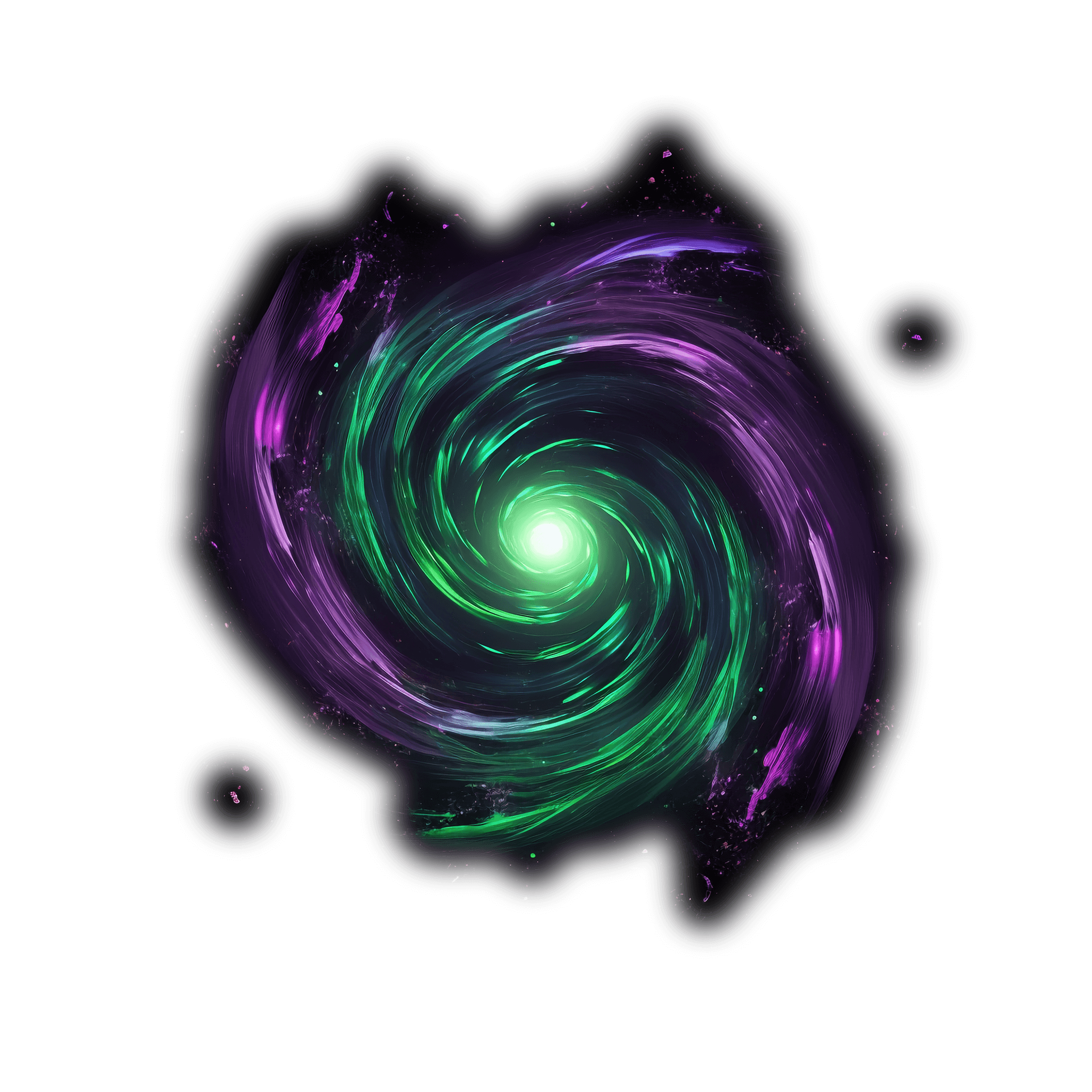 An impossibly beautiful purple and green spiral galaxy slowly rotating counter clockwise, part of Nerd Alert's Signature design.