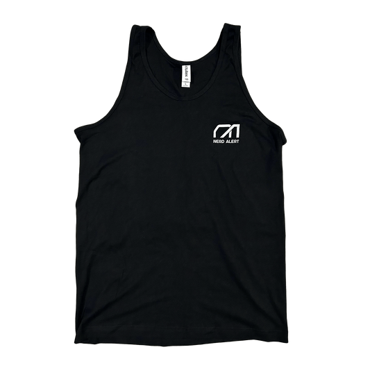 A black tank top with the Nerd Alert logo on the front
