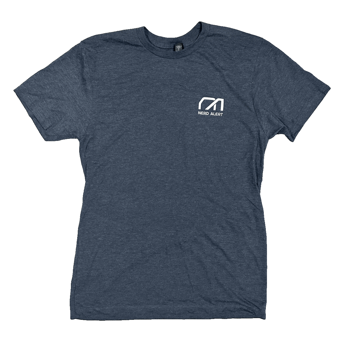 A navy blue T-shirt with the Nerd Alert logo in white on the front, and two cartoon spacemen on the back.